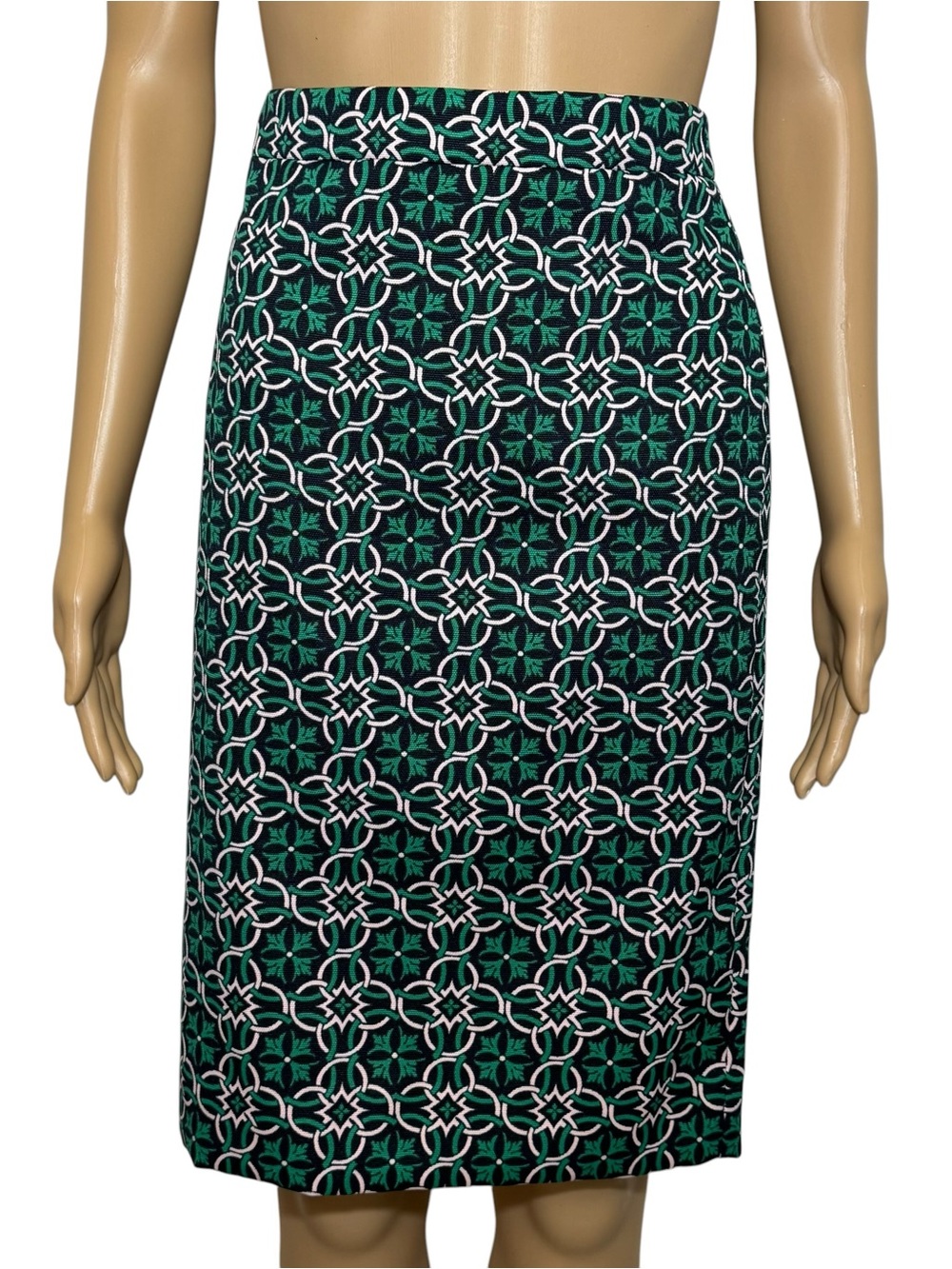 J.Crew No. 2 Pencil Skirt in Green and White Lattice Medallion Print